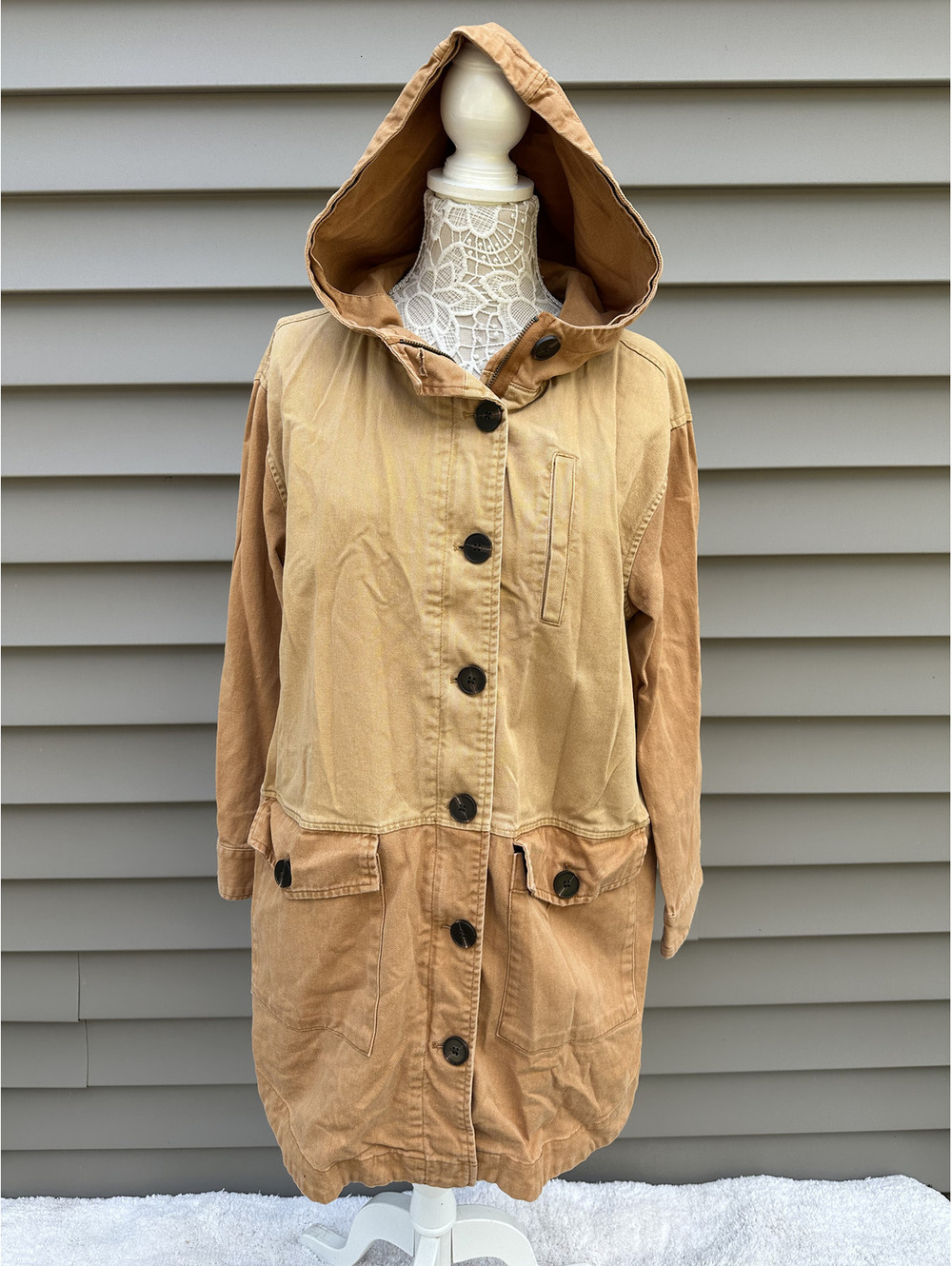 Universal Thread Two Tone Cotton Hooded Jacket Beige Brown Bohemian Parka